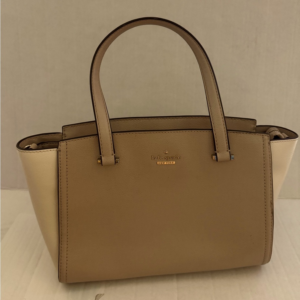 Kate Spade Patterson Drive Geraldine Satchel Crossbody Handbag Tan and White